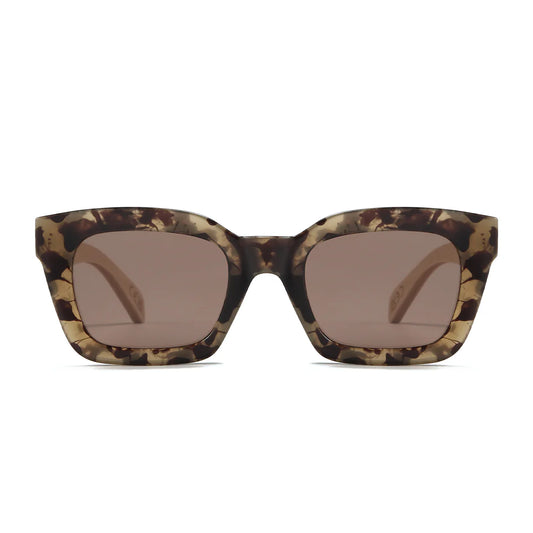 SOEK Zahra opal tortoise rectangular sunglasses with brown gradient polarised lenses and white maple wooden arms